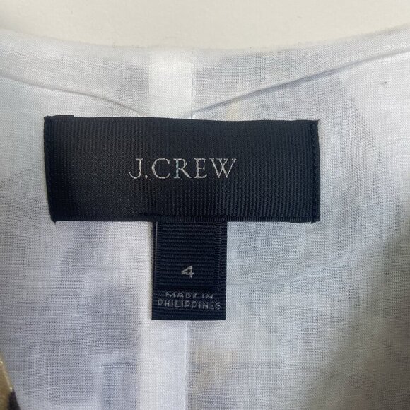 J.CREW Fit & Flare Ivory Linen Dress Gold Black Foil Leaf Print Size 4 NWOT Zip - Picture 8 of 14